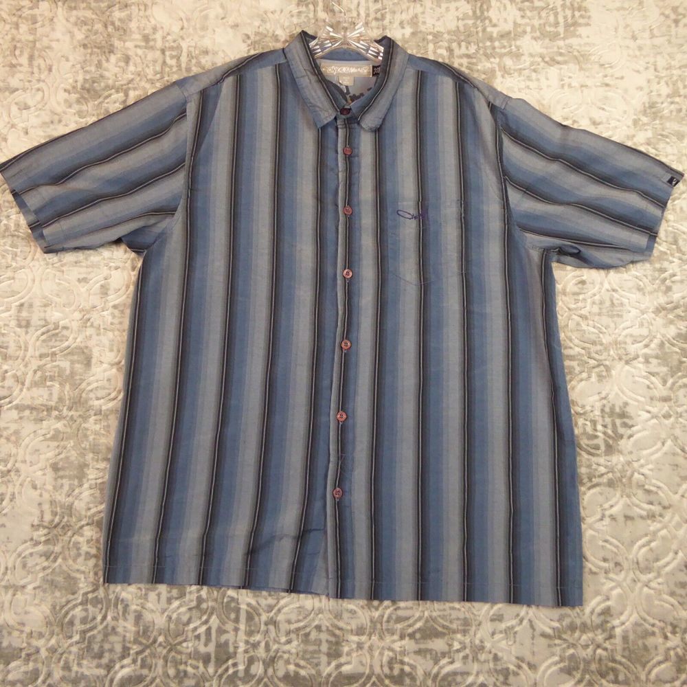 O'Neill Shirt Men's XL Blue Short Sleeve Button Up Striped California Beach